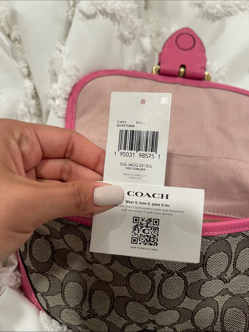 Coach Signature Canvas Shoulder Bag with Pink Leather Trim - Picture 5 of 6